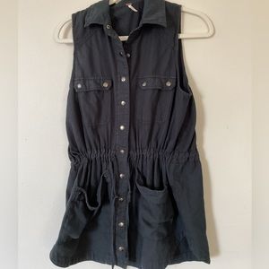 Free People Too Far Black Long Tunic Utility Cargo Vest